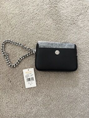 Michael Kors Black Saffiano Leather Chain Card Wristlet NWT